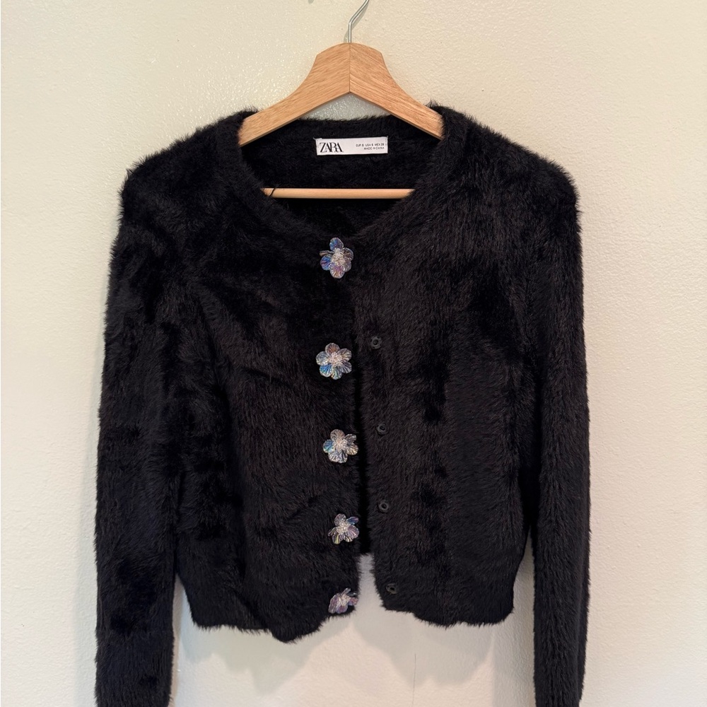 Zara Women's Black Faux Fur Cardigan